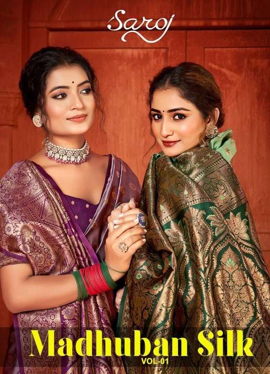 SAROJ MADHUBAN SILK VOL-1 1001 TO 1004 SERIES PURE SEMI SILK SAREES-00098