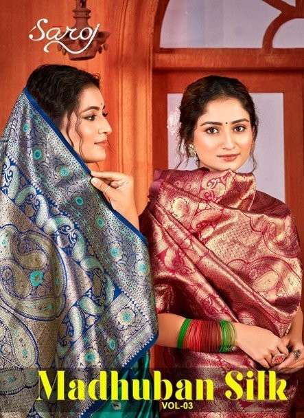 SAROJ MADHUBAN SILK VOL-3 1001 TO 1004 SERIES PURE SEMI SILK SAREES-00098