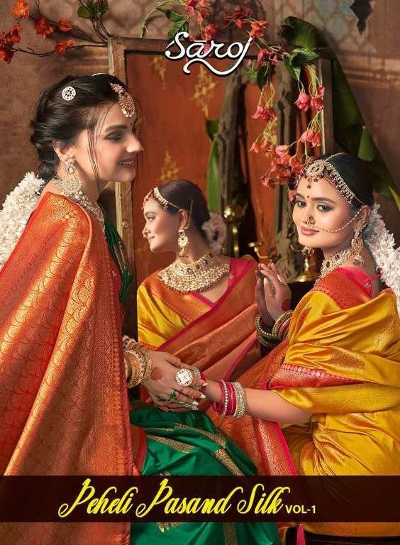 SAROJ PEHELI PASAND SILK VOL-1 1001 TO 1006 SERIES PURE SILK SAREES-00098