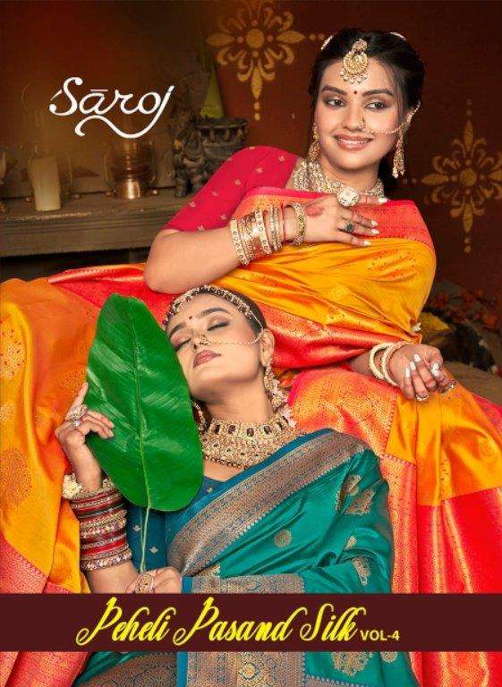 SAROJ PEHELI PASAND SILK VOL-4 1001 TO 1006 SERIES PURE SILK SAREES-00098