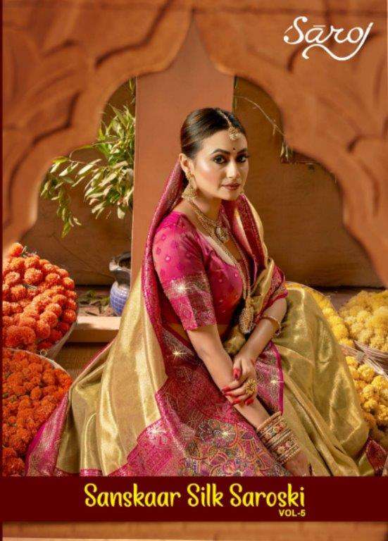 SAROJ SANSKAAR SILK SAROSKI VOL-51001 TO 1006 SERIES PURE SILK SAREES-00098