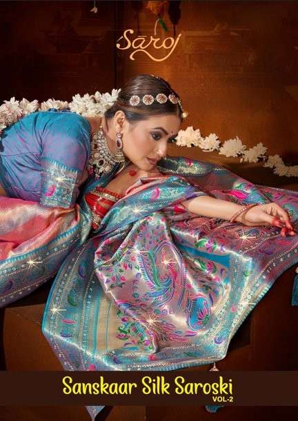 SAROJ SANSKAAR SILK SAROSKI VOL-2 1001 TO 1006 SERIES PURE SILK PAITHANI SAREES-00098