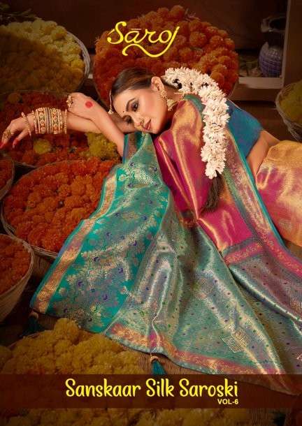 SAROJ SANSKAAR SILK SAROSKI VOL-6 1001 TO 1006 SERIES PURE SILK PAITHANI SAREES-00098