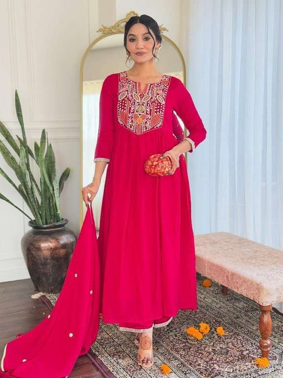 SC-643 COLOUR BY ASLIWHOLESALE DESIGNER PURE VISCOSE SILK EMBROIDERY DRESS-00264