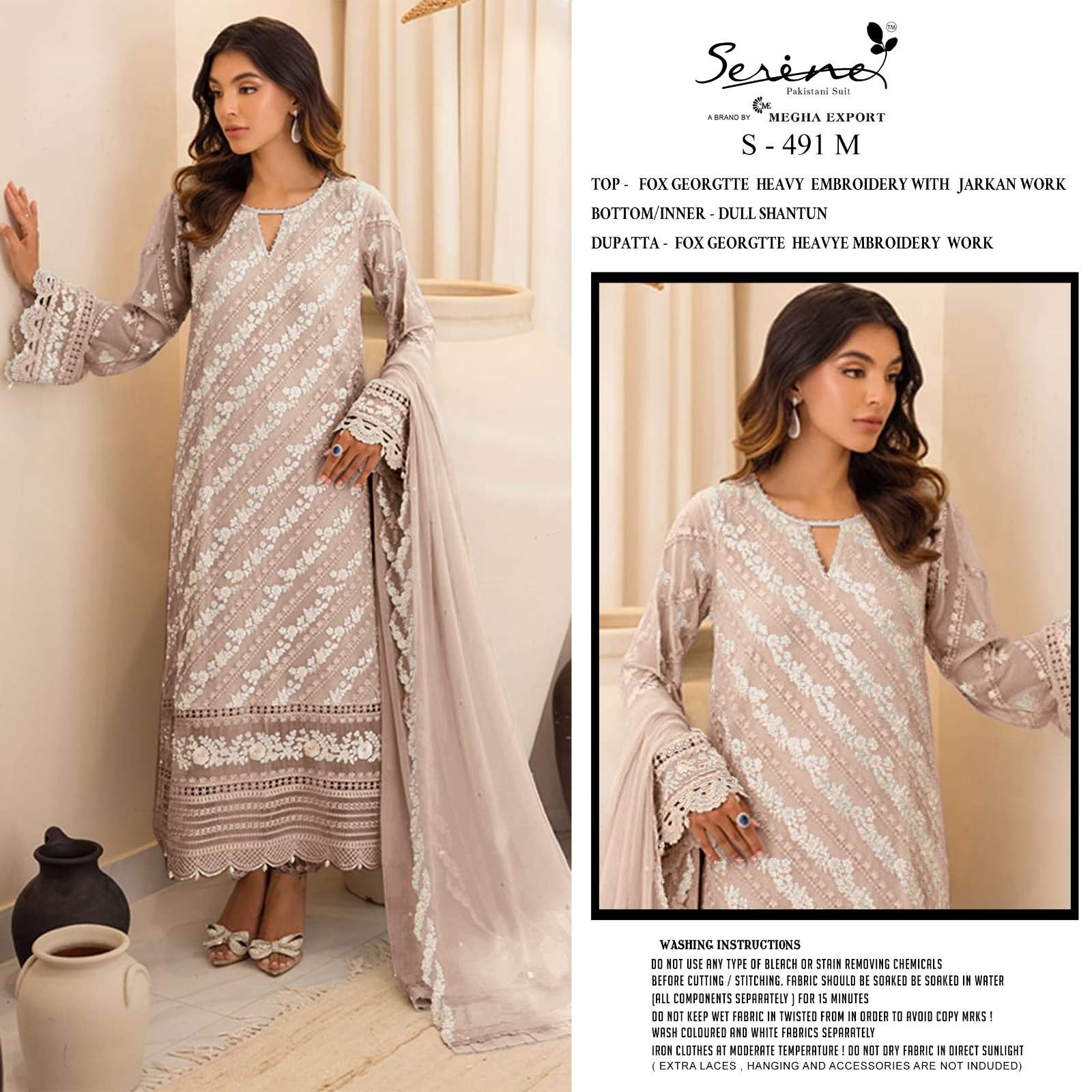 SERENE S-491 MNOP NX DESIGNER FAUX GEORGETTE EMBROIDERY PAKISTANI DRESSES-00201