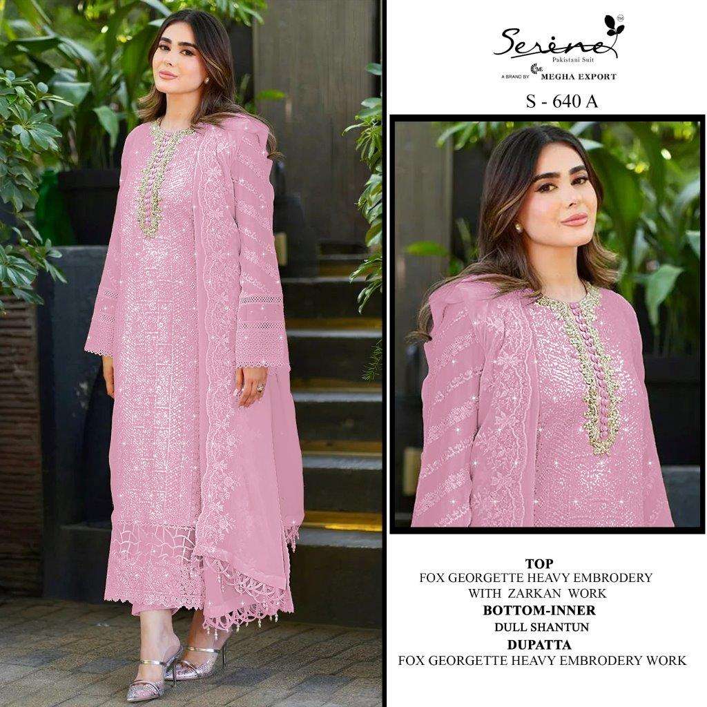 SERENE S-640 ABCD DESIGNER FAUX GEORGETTE EMBROIDERY PAKISTANI DRESSES-00201