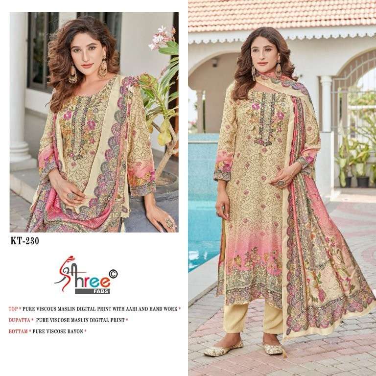 SHREE FAB KT-230 SERIES KT-230 TO KT-230-C SERIES PURE VISCOSE MUSLIN PAKISTANI DRESSES-00201