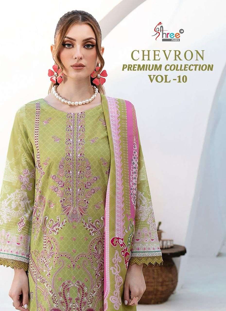 SHREE FABS CHEVRON PREMIUM COLLECTION VOL-10 3871 TO 3878 SERIES COTTON PAKISTANI DRESSES-00201