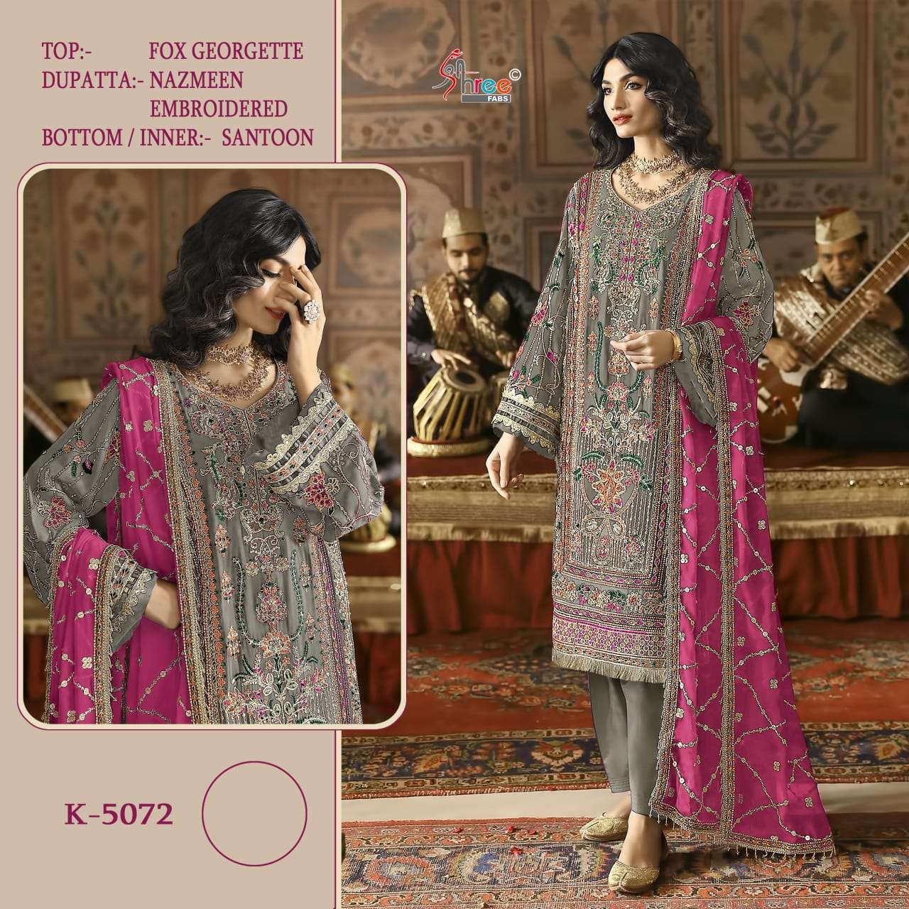 SHREE FABS K-5072 COLOURS DESIGNER GEORGETTE SILK EMBROIDERY PAKISTANI DRESSES-00011