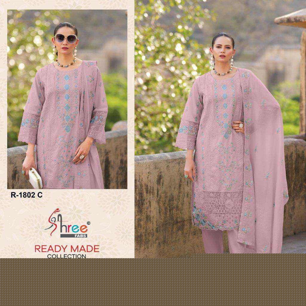 SHREE FABS R-1802 COLOURS HEAVY EMBROIDERED CAMBRIC COTTON PAKISTANI DRESSES-00011