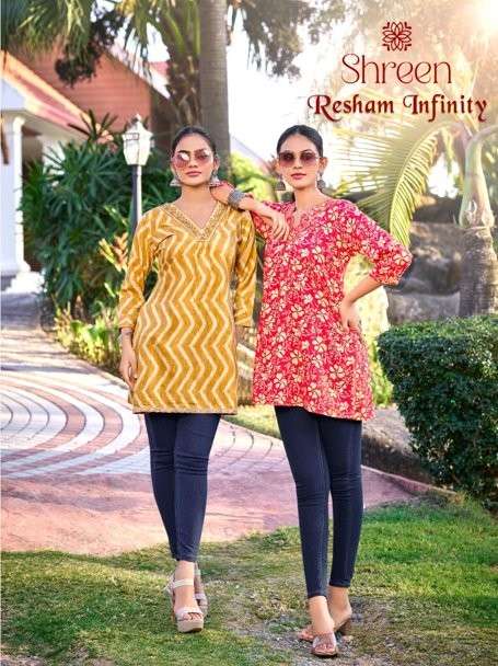 SHREEN RESHAM INFINITY 1001 TO 1007 SERIES PURE RAYON PRINTED TUNICS-00014