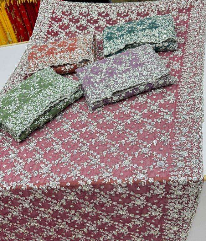 SILVER-DUSTY BY ASLIWHOLESALE DESIGNER PURE GEORGETTE EMBROIDERY SAREES-00103