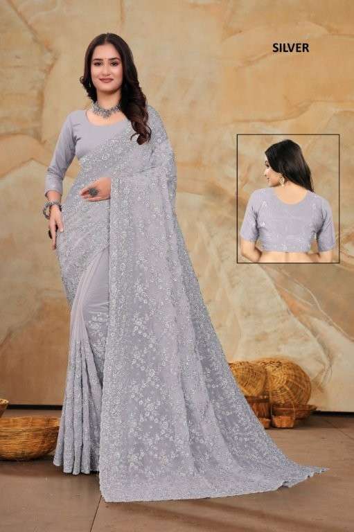 SILVER LIGHT  BY ASLIWHOLESALE DESIGNER PURE GEORGETTE SAREES-00103