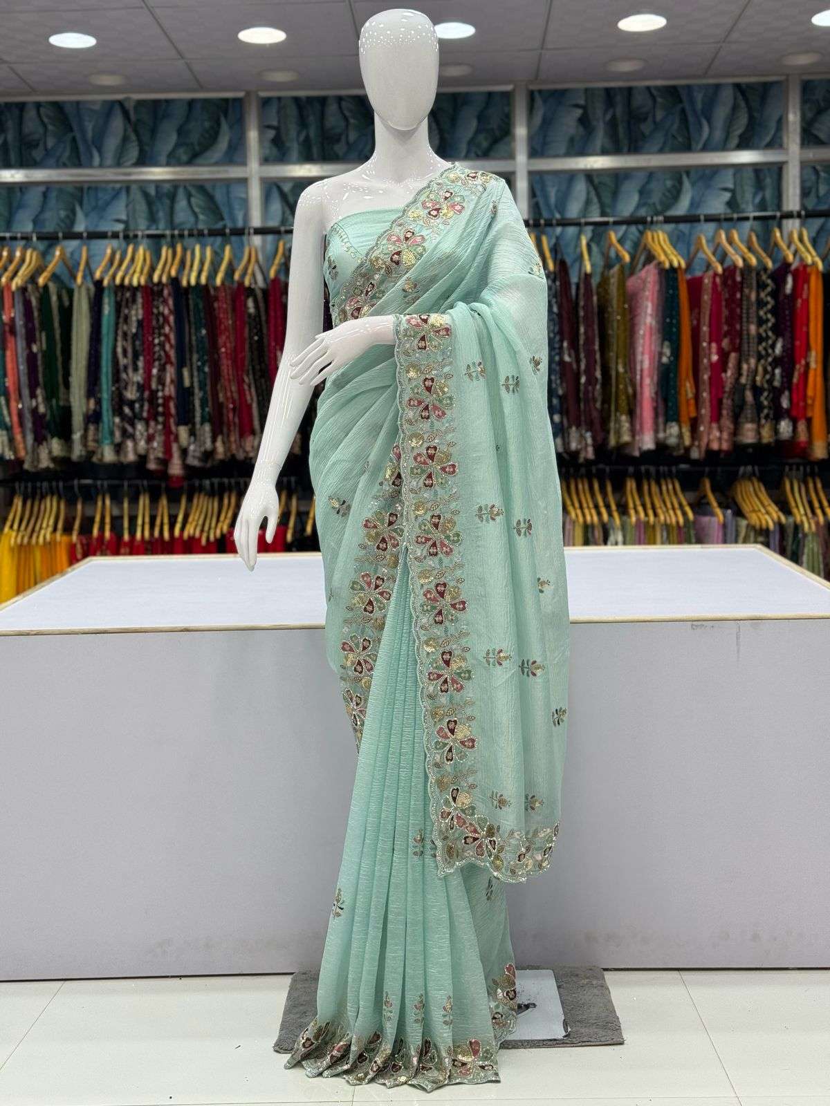 VAMIKA BY ASLIWHOLESALE DESIGNER PURE SOFT CRUSH EMBROIDERED SAREES-00103