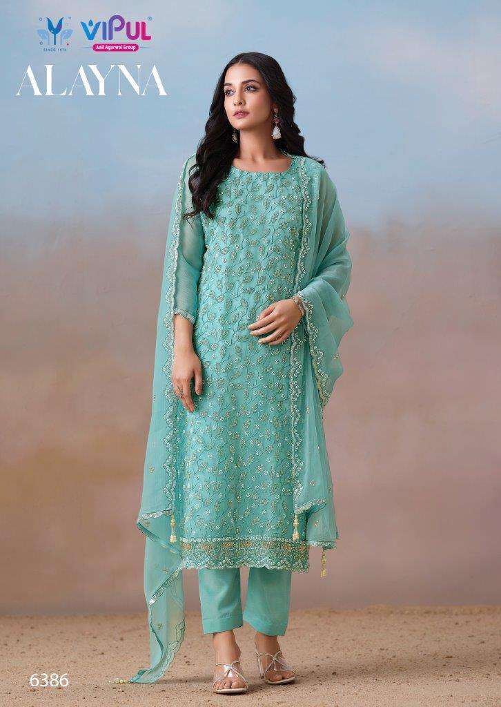 VIPUL ALAYNA 6381 TO 6386 SERIES DESIGNER CRINKLE CHIFFON EMBROIDERY DRESSES-00150