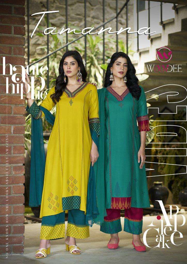WOODEE TAMANNA 1001 TO 1006 SERIES FANCY RAYON SLUB PRINT DRESSES-00014