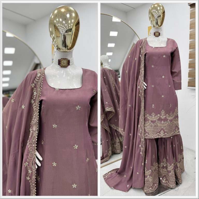 ZC-9015 COLOUR BY ASLIWHOLESALE DESIGNER PURE CHINON SILK EMBROIDERY DRESS-00267