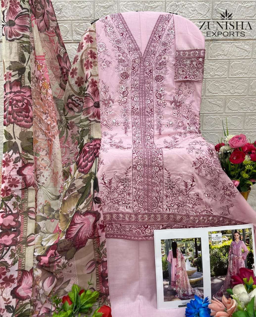 ZUNISHA 1010 HIT DESIGN DESIGNER HEAVY COTTON SELF EMBROIDERY DRESSES-00022