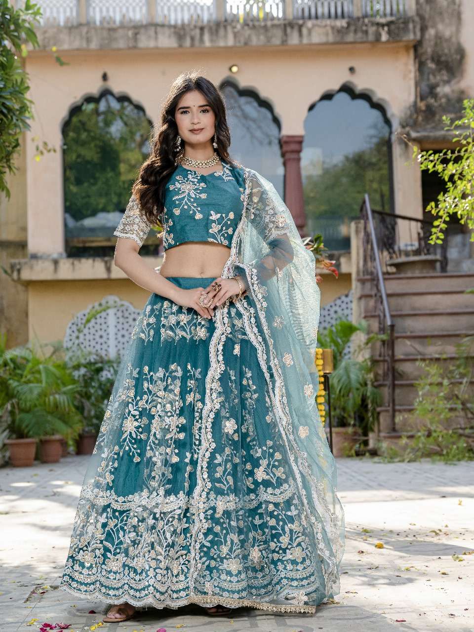 02 RAMA BY ASLIWHOLESALE DESIGNER PURE SOFT NET EMBROIDERY LEHENGAS-00060