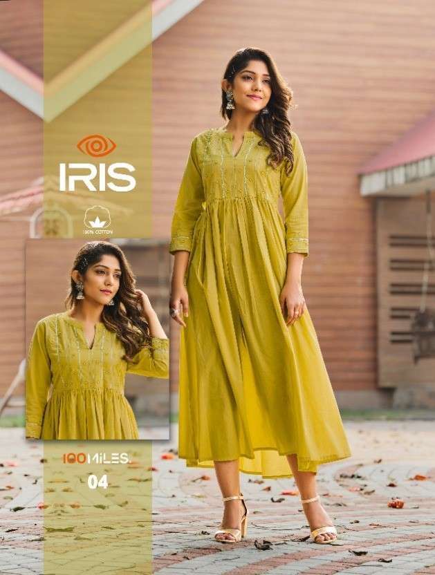 100 MILES IRIS PURE COTTON EMBROIDERY  KURTIS-00014