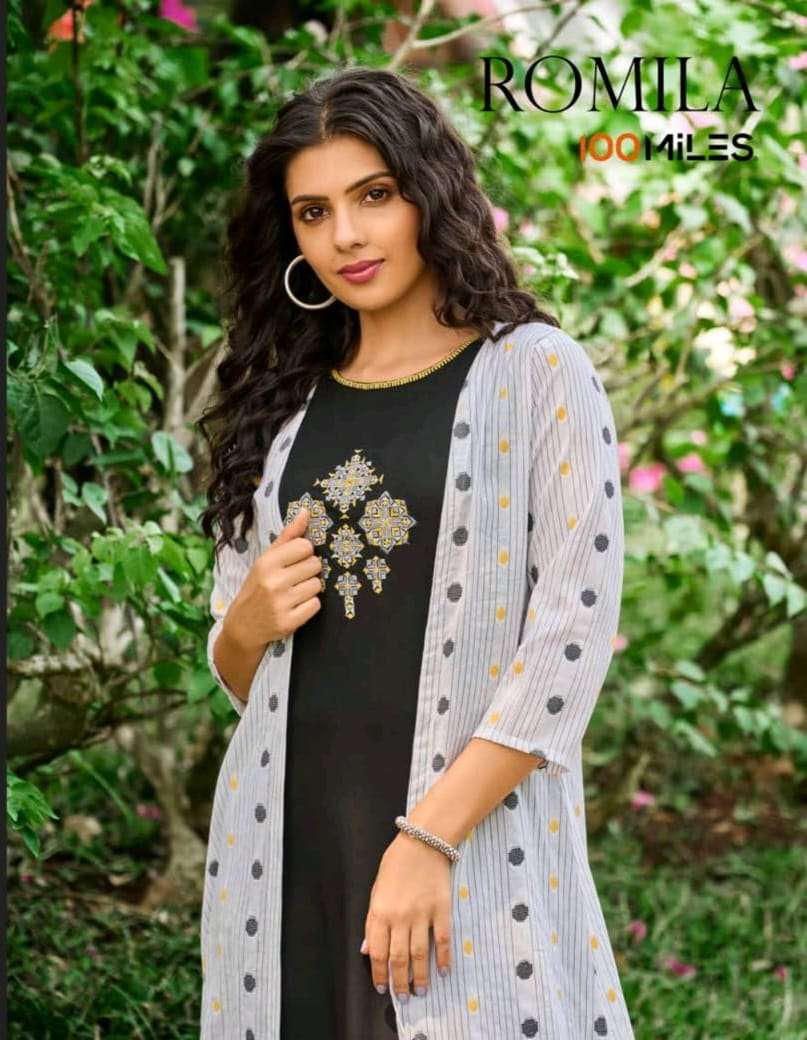 100 MILES ROMILA PURE COTTON EMBROIDERY KURTIS-00014