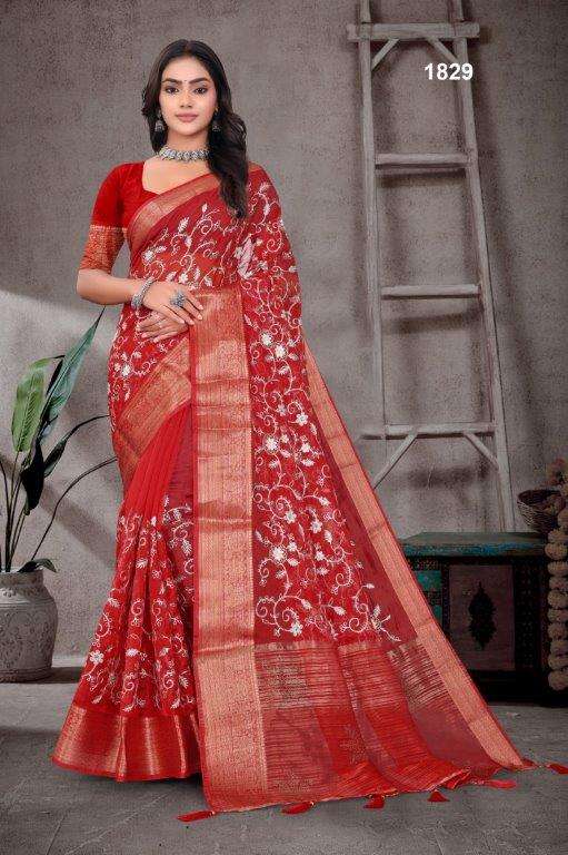 1829 COLOUR BY ASLIWHOLESALE DESIGNER PURE ORGANZA EMBROIDERY SAREES-00103