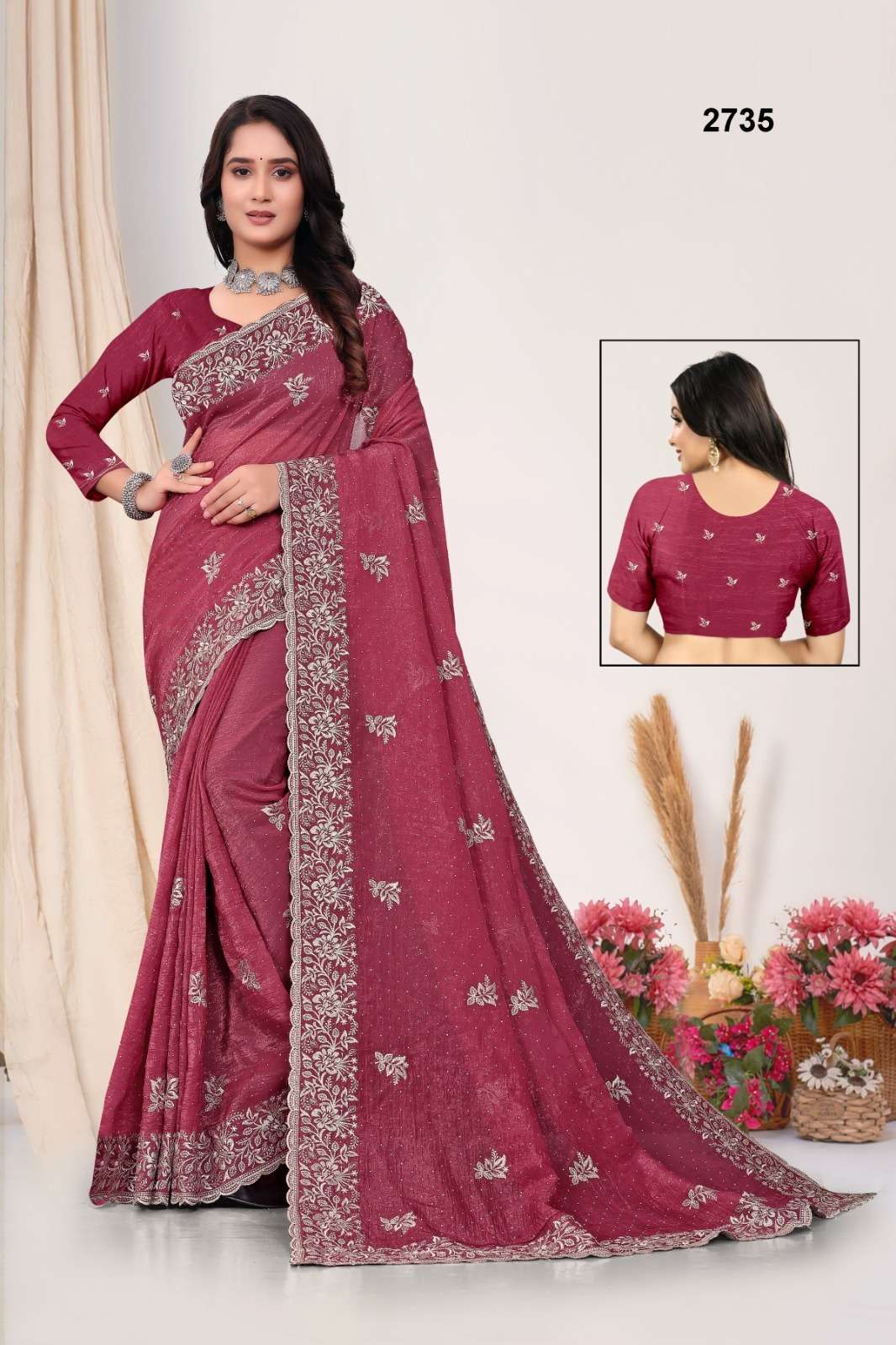2735 COLOUR BY ASLIWHOLESALE DESIGNER PURE FANCY EMBROIDERY PRINTED SAREES-00103