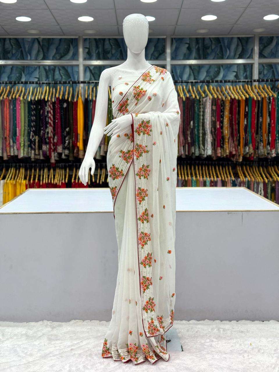 2801 COLOUR BY ASLIWHOLESALE DESIGNER PURE GEORGETTE EMBROIDERY SAREES-00103