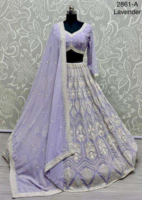 2861 HIT COLOUR BY ASLIWHOLESALE DESIGNER PURE GEORGETTE EMBROIDERY LEHENGAS-00130