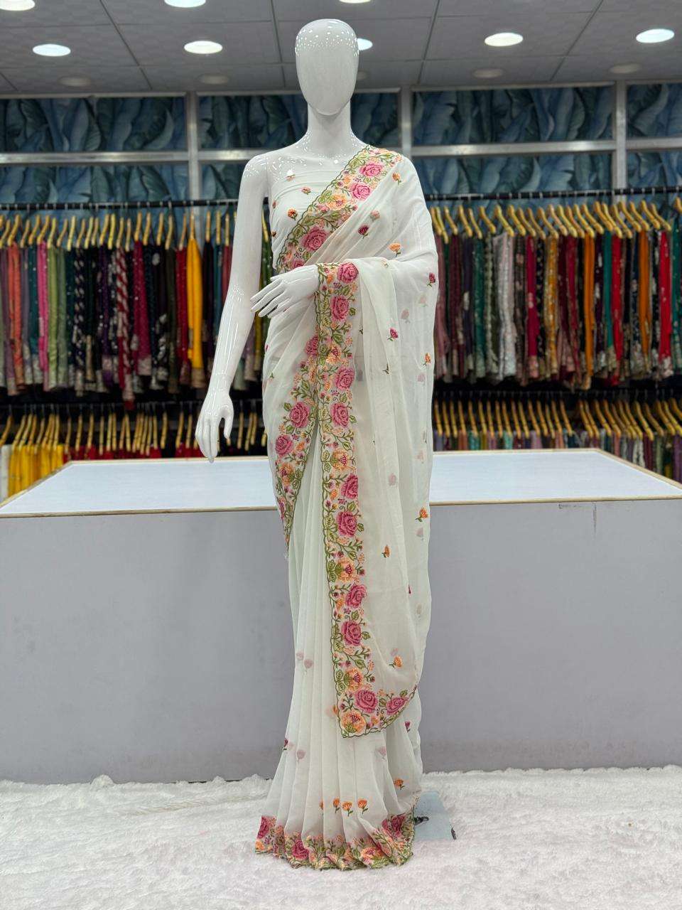 3006 & 3009 COLOUR BY ASLIWHOLESALE DESIGNER PURE GEORGETTE EMBROIDERY SAREES-00103