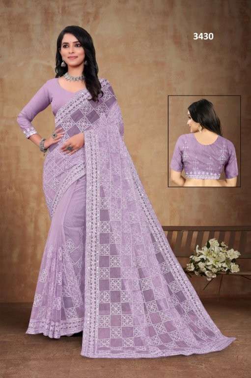 3430 COLOUR BY ASLIWHOLESALE DESIGNER PURE SOFT NET SAREES-00103