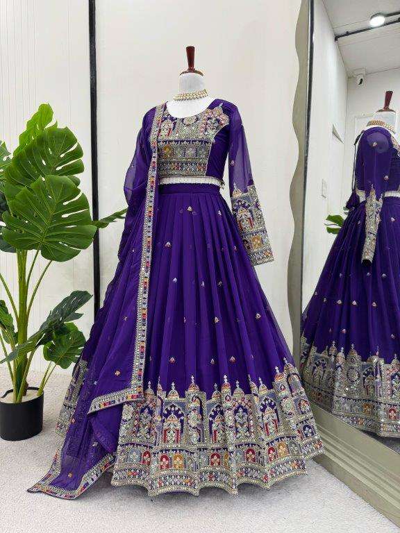 347 HIT COLOUR BY ASLIWHOLESALE DESIGNER PURE FAUX GEORGETTE EMBROIDERY LEHENGAS-00246