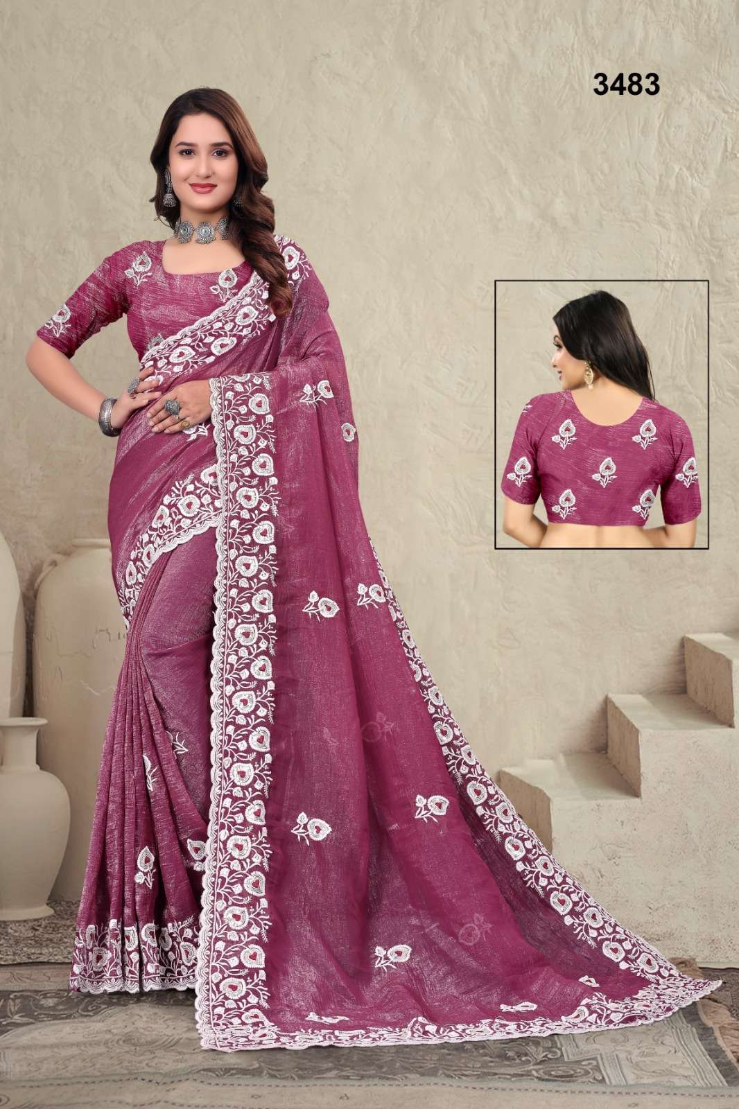 3483 COLOUR BY ASLIWHOLESALE DESIGNER PURE FANCY EMBROIDERY SAREES-00103