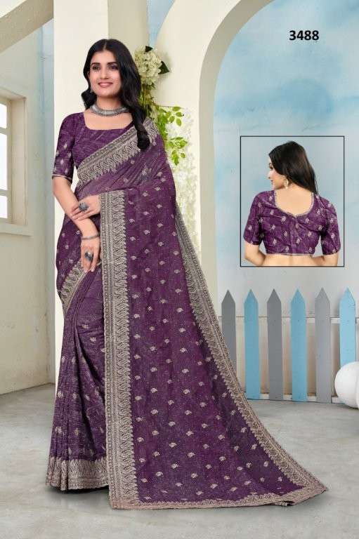 3488 BY ASLIWHOLESALE DESIGNER PURE FANCY EMBROIDERY SAREES-00103
