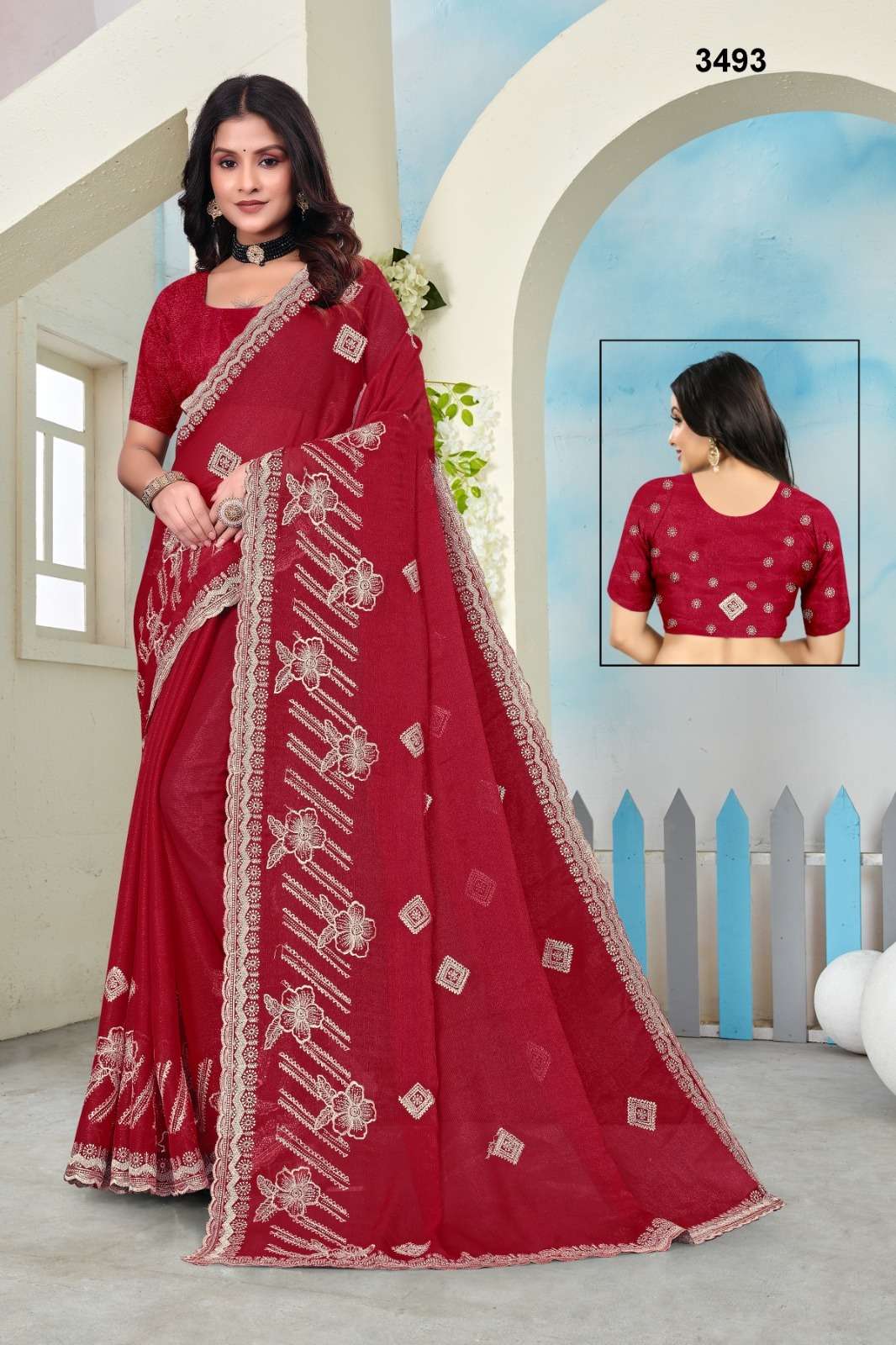 3493 COLOUR BY ASLIWHOLESALE DESIGNER PURE FANCY EMBROIDERY SAREES-00103