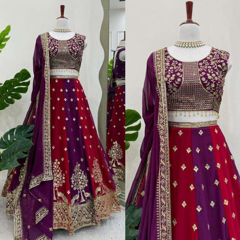 351 HIT COLOUR BY ASLIWHOLESALE DESIGNER PURE FAUX GEORGETTE EMBROIDERY LEHENGAS-00246