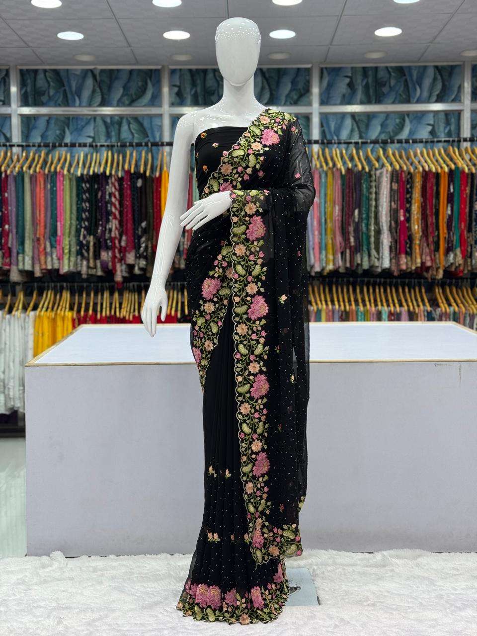 4308 & 3848 COLOUR BY ASLIWHOLESALE DESIGNER PURE GEORGETTE EMBROIDERY SAREES-0010