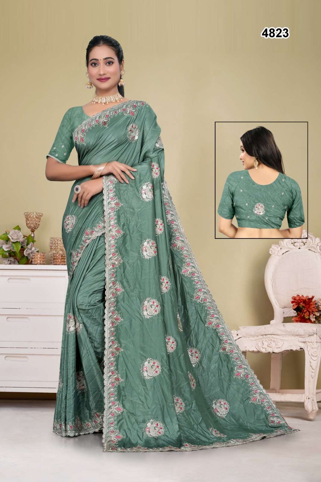 4823 COLOUR BY ASLIWHOLESALE DESIGNER PURE FANCY CHOCOLATE SAREES-00103