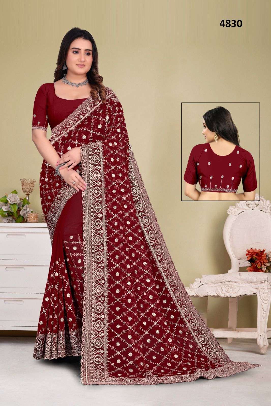 4830 COLOUR BY ASLIWHOLESALE DESIGNER PURE GEORGETTE EMBROIDERY SAREES-00103