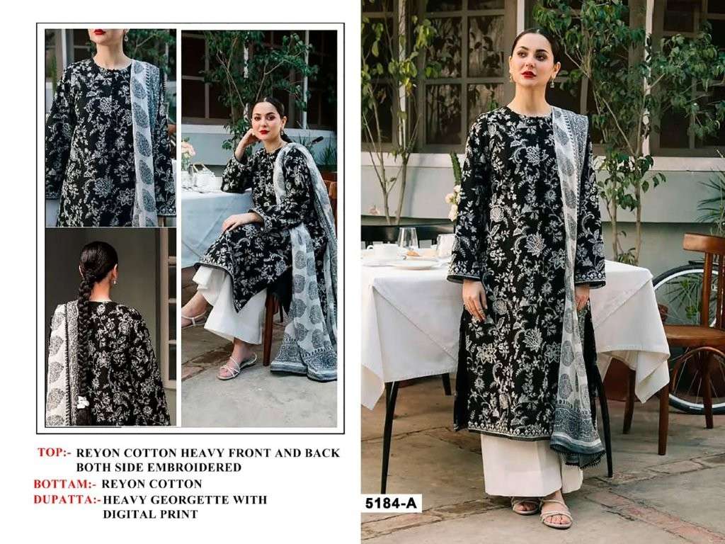 5184 COLOUR BY ASLIWHOLESALE DESIGNER PURE COTTON EMBROIDERY PAKISTANI DRESSES-00062