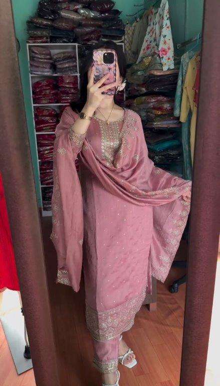 5243 HIT COLOUR BY ASLIWHOLESALE DESIGNER PURE CHINNON SILK EMBROIDERY DRESSES-00262