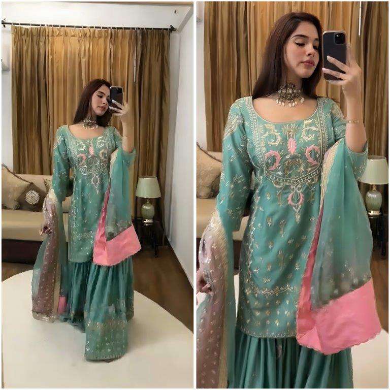5255 HIT COLOUR BY ASLIWHOLESALE DESIGNER PURE HEAVY CHINON SILK EMBROIDERY DRESSES-00262
