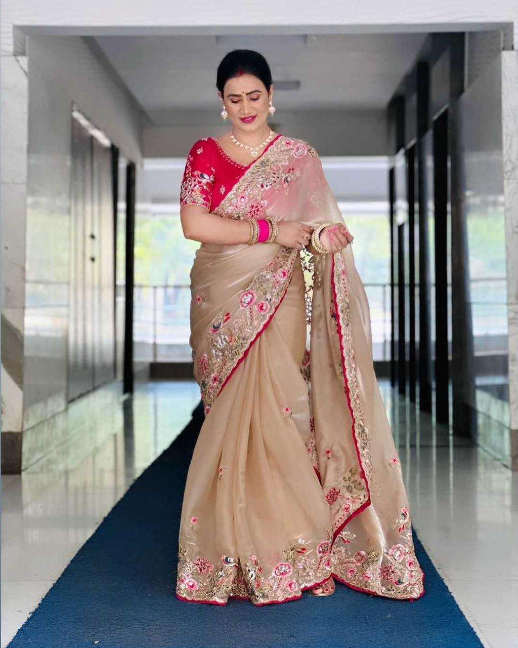 559 COLOUR BY ASLIWHOLESALE DESIGNER PURE JIMMY CHOO FANCY EMBROIDERY SAREES-00285