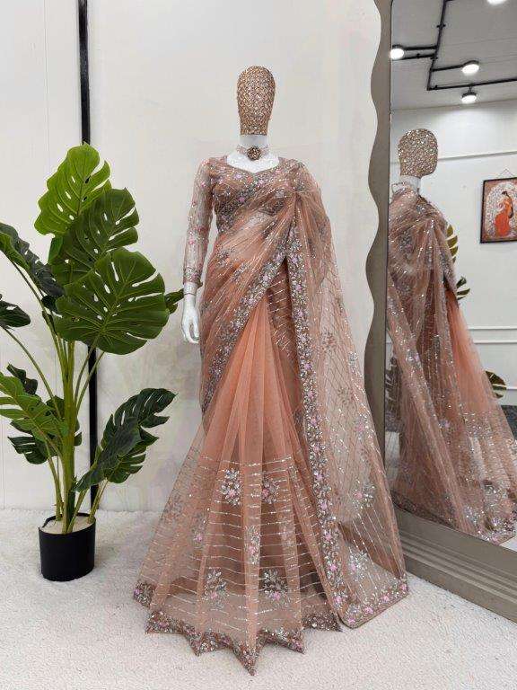 565 HIT COLOUR NX BY ASLIWHOLESALE DESIGNER PURE NET EMBROIDERY SAREES-00241