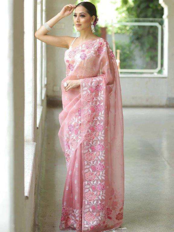 582 COLOUR BY ASLIWHOLESALE DESIGNER PURE ORGANZA SILK EMBROIDERY SAREES-00285