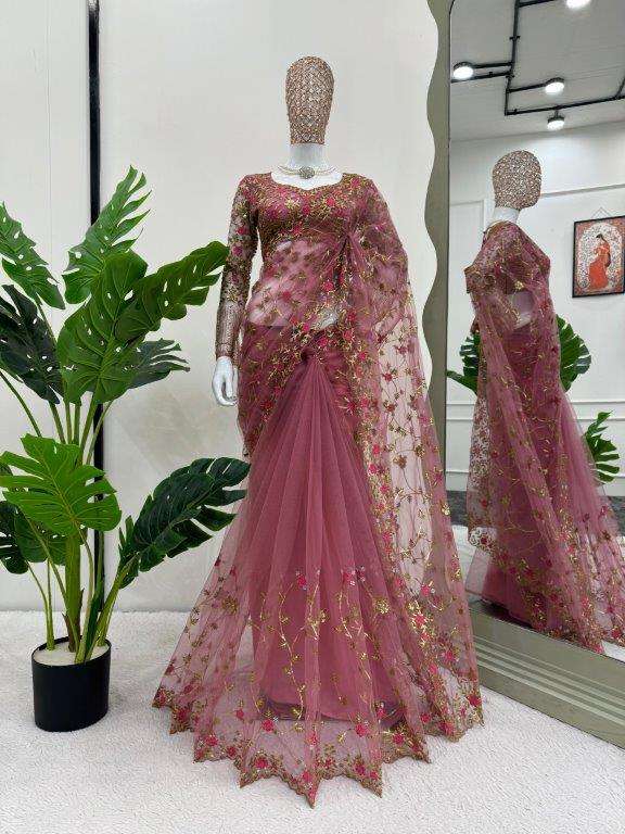 583 HIT COLOUR BY ASLIWHOLESALE DESIGNER PURE SOFT NET EMBROIDERY SAREES-00241