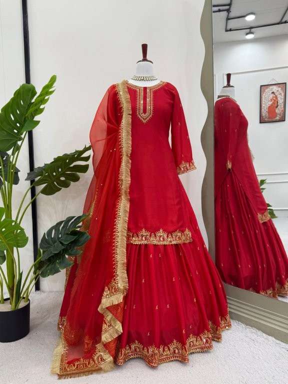 5876 HIT COLOUR BY ASLIWHOLESALE DESIGNER PURE CHINNON SILK EMBROIDERY DRESSES-00242