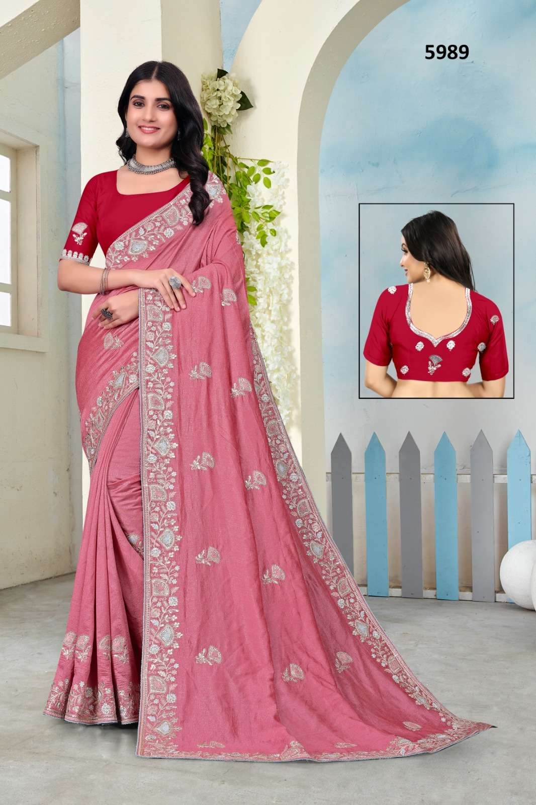 5989 COLOUR BY ASLIWHOLESALE DESIGNER PURE FANCY VICHITRA EMBROIDERY SAREES-00103