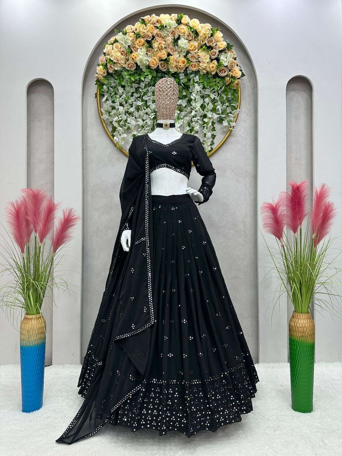 6443 HIT COLOUR BY ASLIWHOLESALE DESIGNER PURE FAUX GEORGETTE EMBROIDERY LEHENGAS-00242