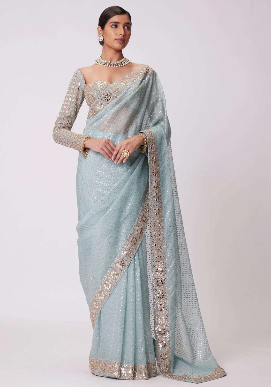 704 COLOUR BY ASLIWHOLESALE DESIGNER PURE HEAVY FAUX GEORGETTE SAREES-00285